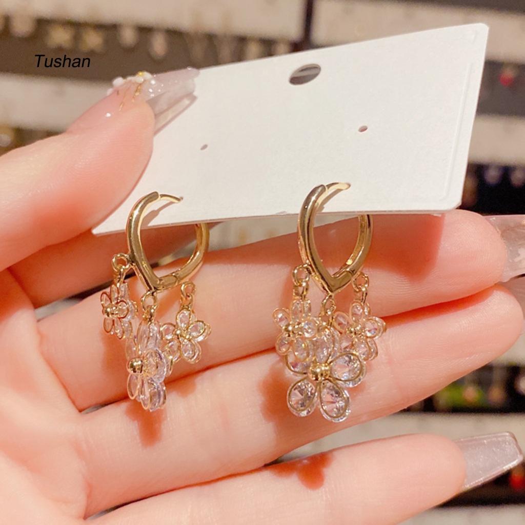 1 Đôi Bông Tai Tròn Đính Hoa Tua Rua Thời Trang