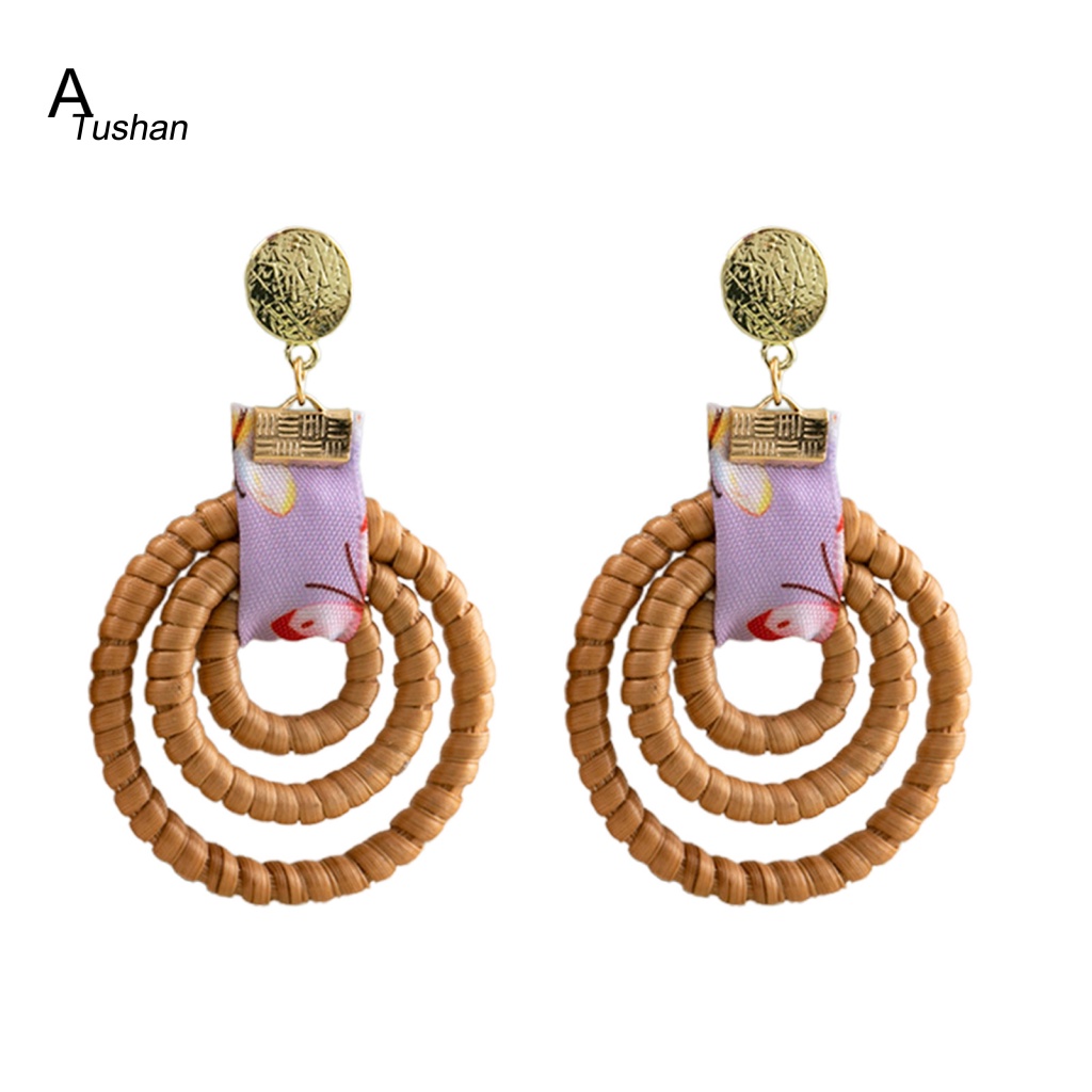 1 Đôi Bông Tai Tròn Họa Tiết Đan Mây Phong Cách Dân Tộc Dành Cho Nữ