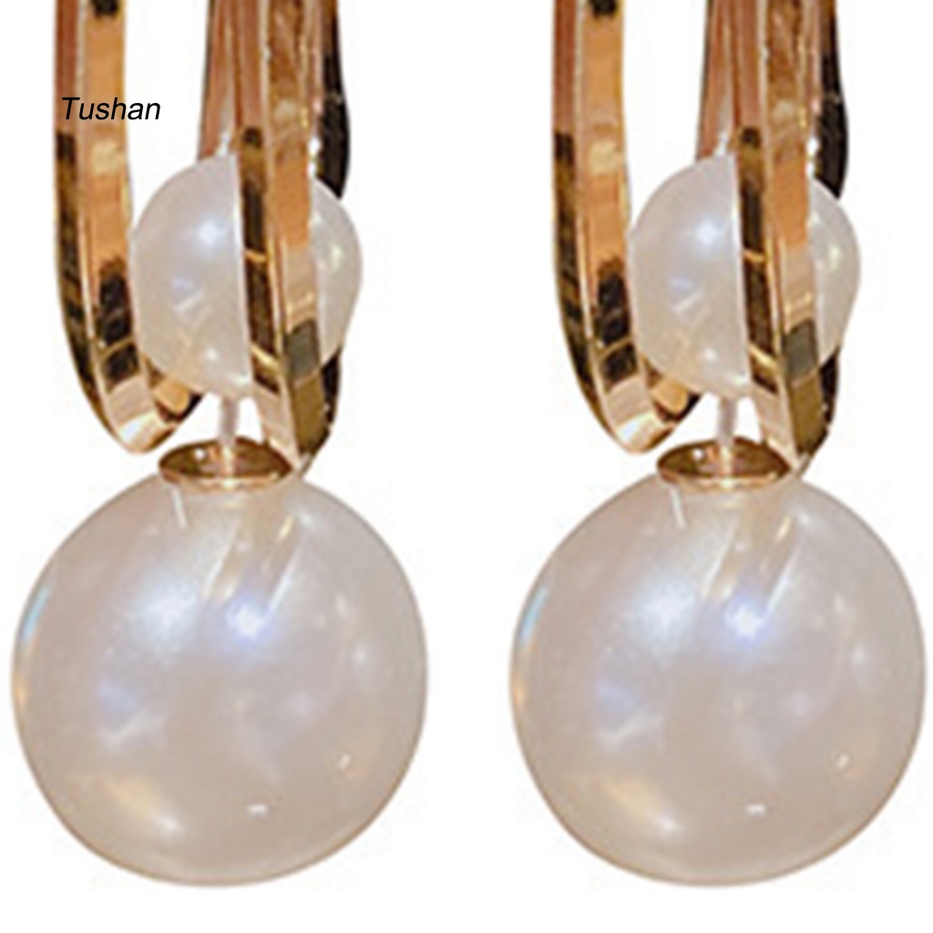 1 Đôi Bông Tai Tròn Lớn Đính Ngọc Trai Nhân Tạo Dành Cho Nữ