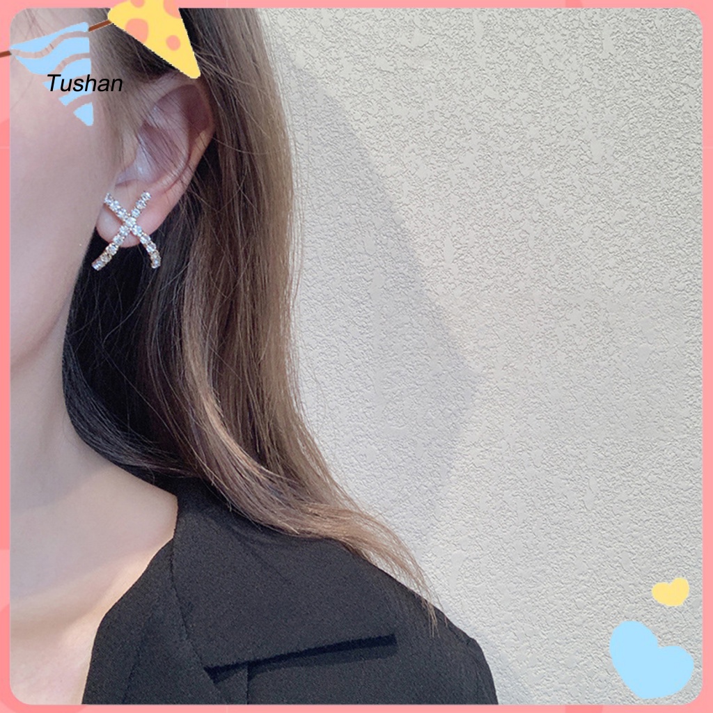 1 Đôi Bông Tai Chữ X Đính Đá Lấp Lánh Tinh Tế