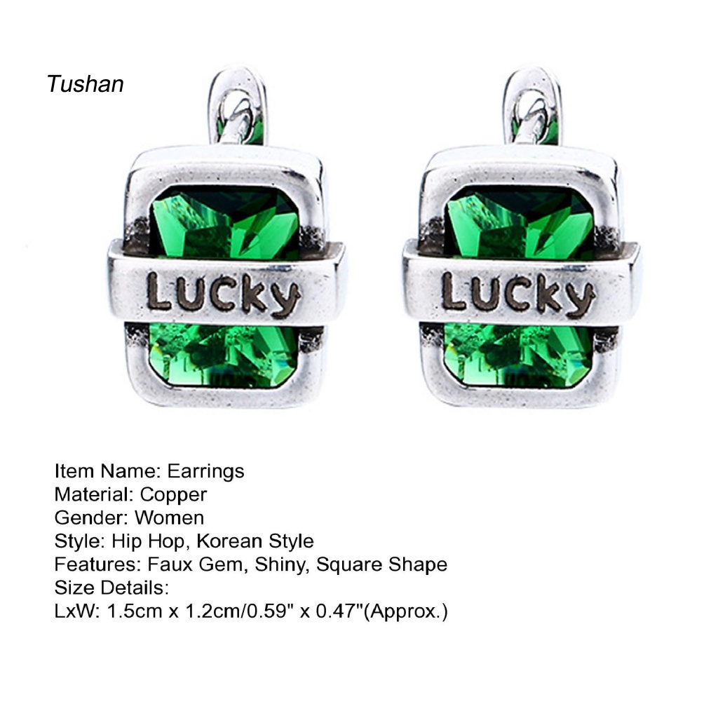 1 Đôi Bông Tai Hình Chữ Cái Đính Đá Zircon Màu Xanh Lá Cây Phong Cách Hiphop