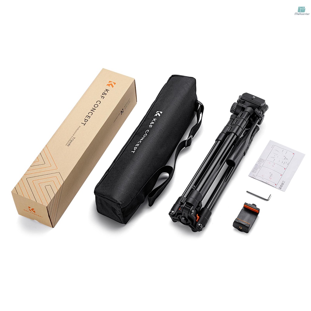 K&amp;F CONCEPT Portable Camera Tripod Stand Aluminum Alloy 162cm/63.8in Max. Height 3kg/6.6lbs Load Capacity Photography Travel Tripod with Phone Holder Carrying Bag for DSLR Cameras Smartphones