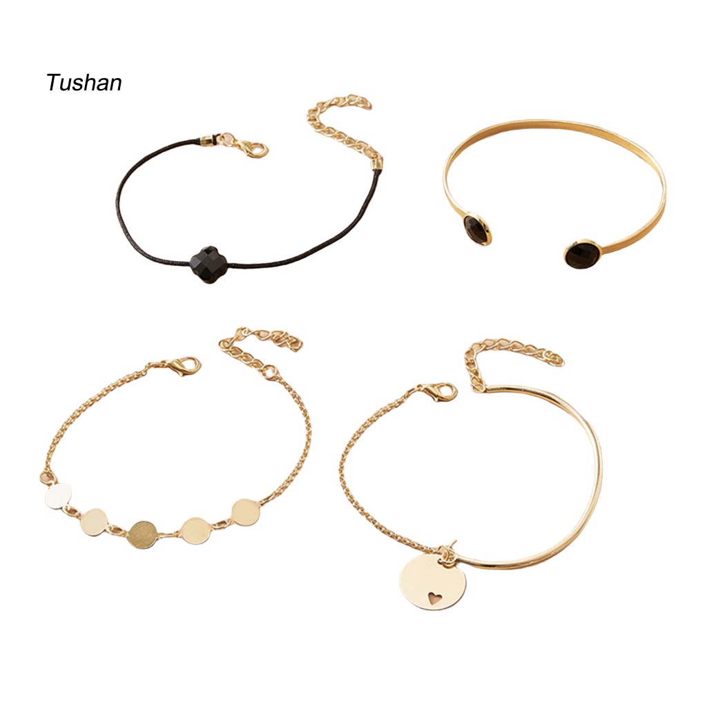 Set 4 Vòng Tay Hợp Kim Có Thể Xếp Chồng Lên Nhau Thời Trang Cho Nữ