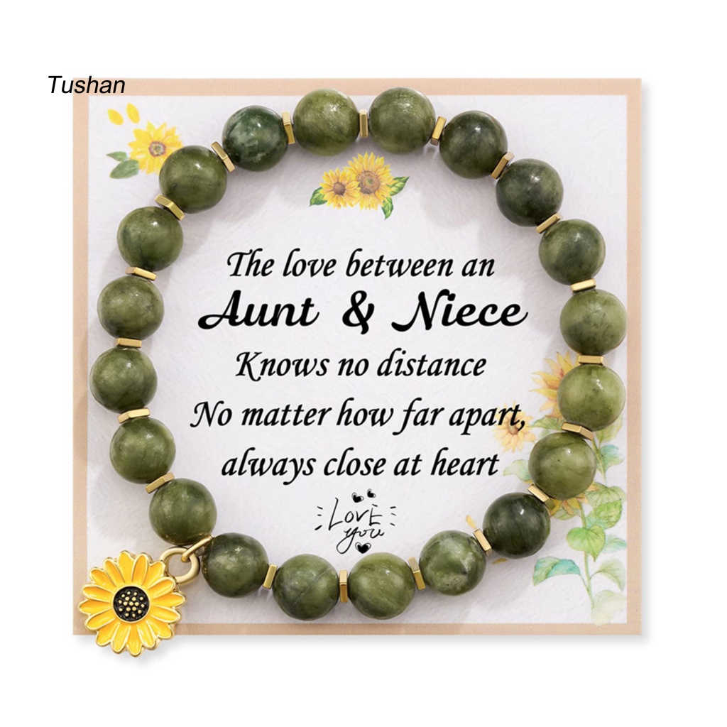 [Ts] Vòng Tay Chuỗi Hạt Hoa Hướng Dương Với Thẻ Truyền Cảm Hứng Co Giãn Điều Chỉnh Được Hạt Đá Tròn