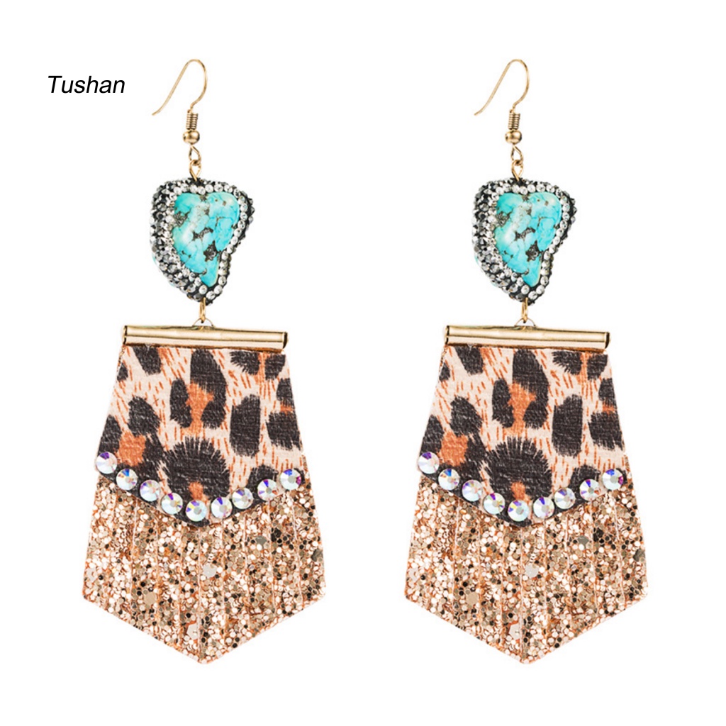 [Ts] 1 Đôi Bông Tai Thả Tất Cả Họa Tiết Da Báo Đính Kim Cương Giả Phối Tua Rua Cho Nữ Dating