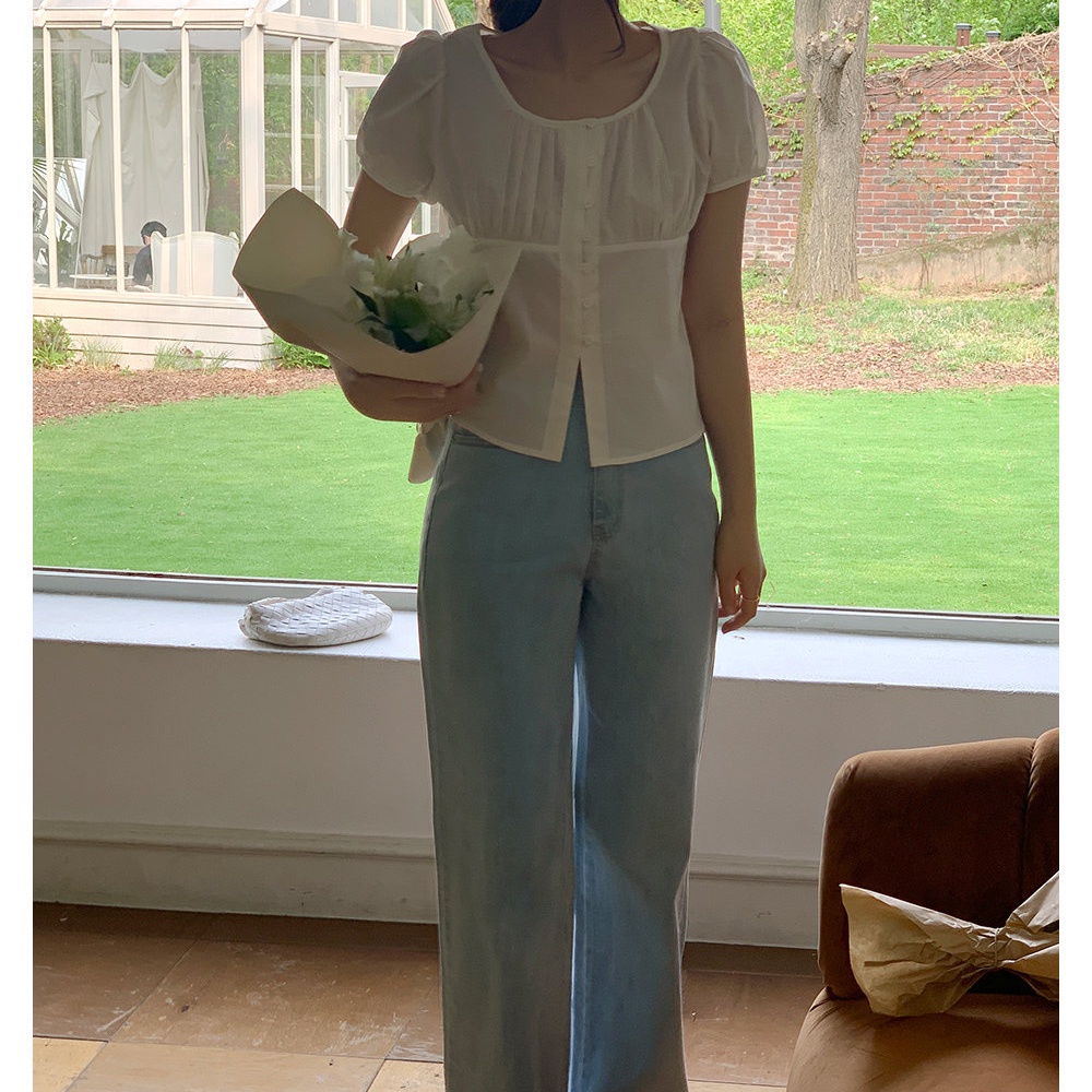 SUXI Áo Sơ Mi Tay Ngắn Cổ Thuyền Dáng Rộng Màu Sắc Đơn Giản Phong Cách Hàn Quốc Thời Trang Mùa Hè Cho Nữ