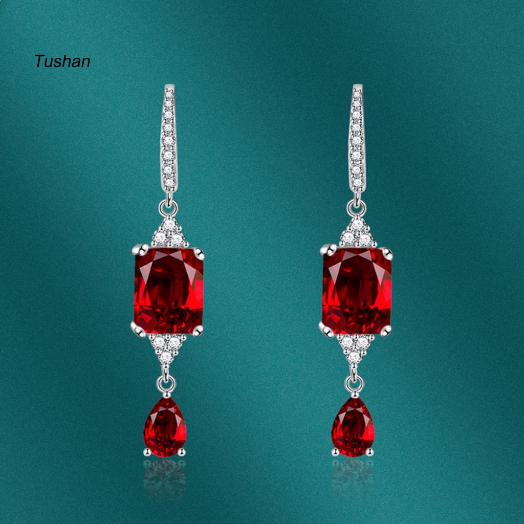 1 Đôi Bông Tai Hình Giọt Nước Đính Đá Phong Cách Vintage