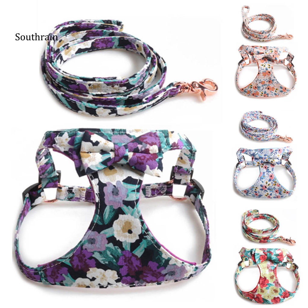 Bộ 2 Dây Dắt Thú Cưng Đi Dạo Chống Thoáng Khí In Họa Tiết Hoa Xinh Xắn