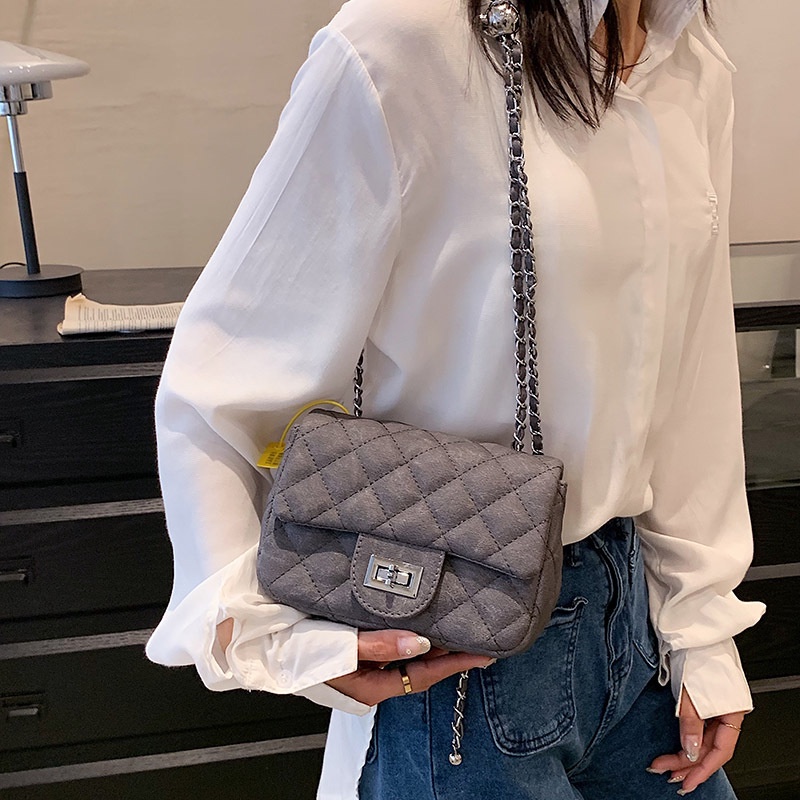 Túi Xách Đeo Chéo Vai CC Dáng Vuông Nhỏ Bằng Vải Denim Phối Dây Xích Thời Trang Âu Mỹ Hàng Mới 2023 Dành Cho Bạn Nữ