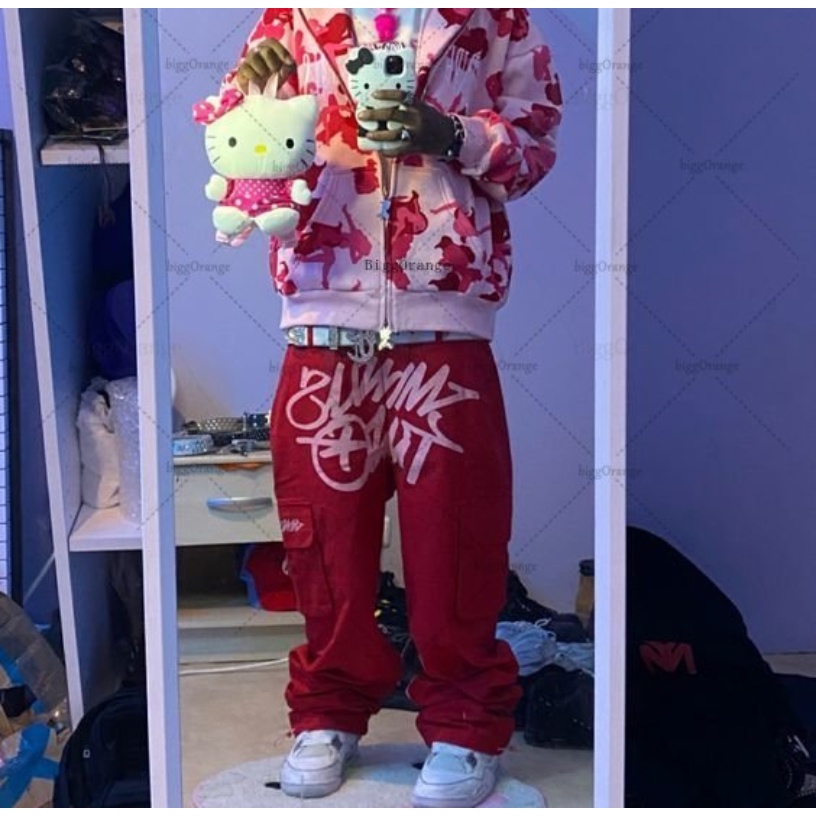 Quần ống rộng Màu Đen In Chữ Y2K Phong Cách Harajuku hip hop Thời Trang 2023 Cho Nam