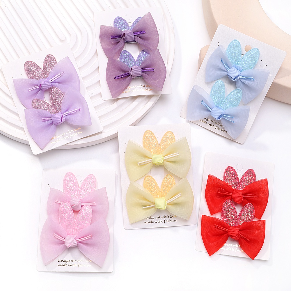 RainBow Bows Set 2 Kẹp Tóc Nơ Màu Trơn Dễ Thương Cho Bé Gái