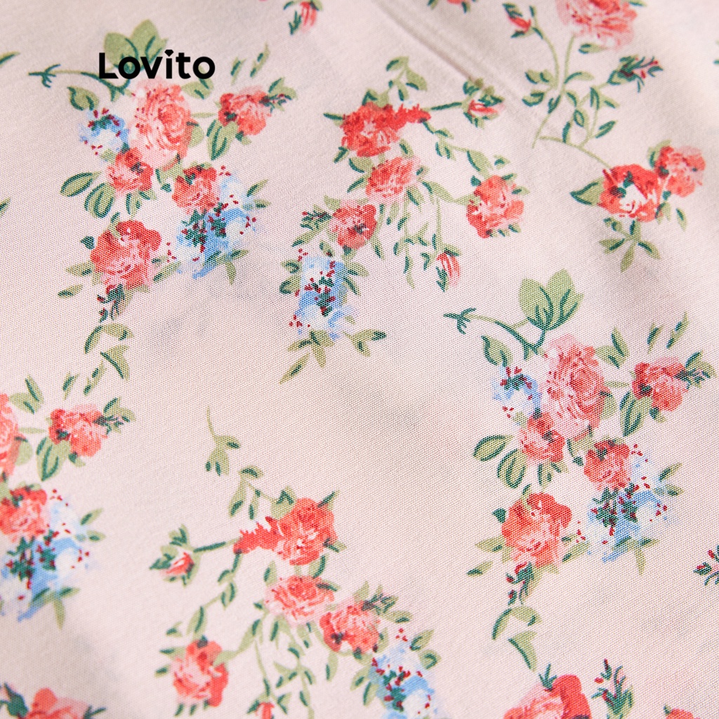Đầm Lovito mini dáng chữ A tay ngắn đính nơ phía sau họa tiết hoa phong cách boho dành cho nữ L49ED101 (màu hồng)