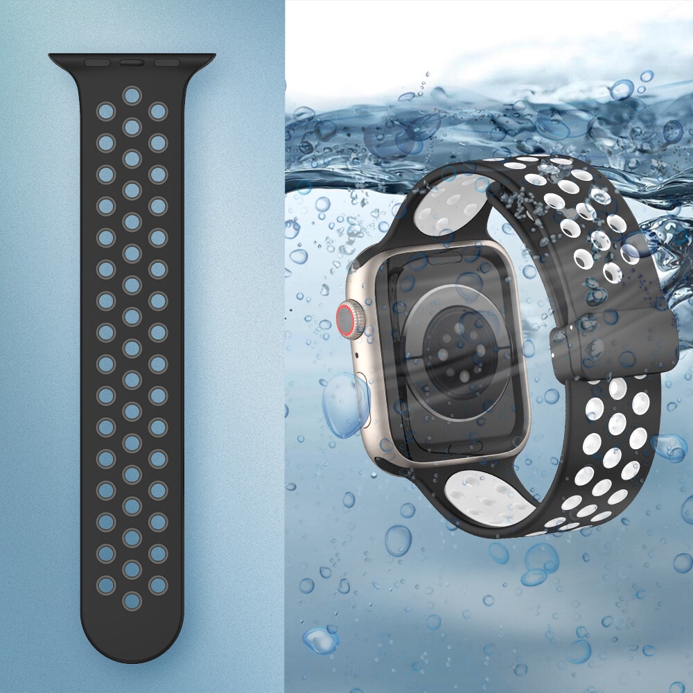 Dây Đeo Silicon Hai Màu Thoáng Khí Có Khóa Nam Châm Cho Apple watch series 8 7 6 ultra 45mm 49mm 44mm i watch 5 4 3 2 1 42mm 40mm 41mm 38mm