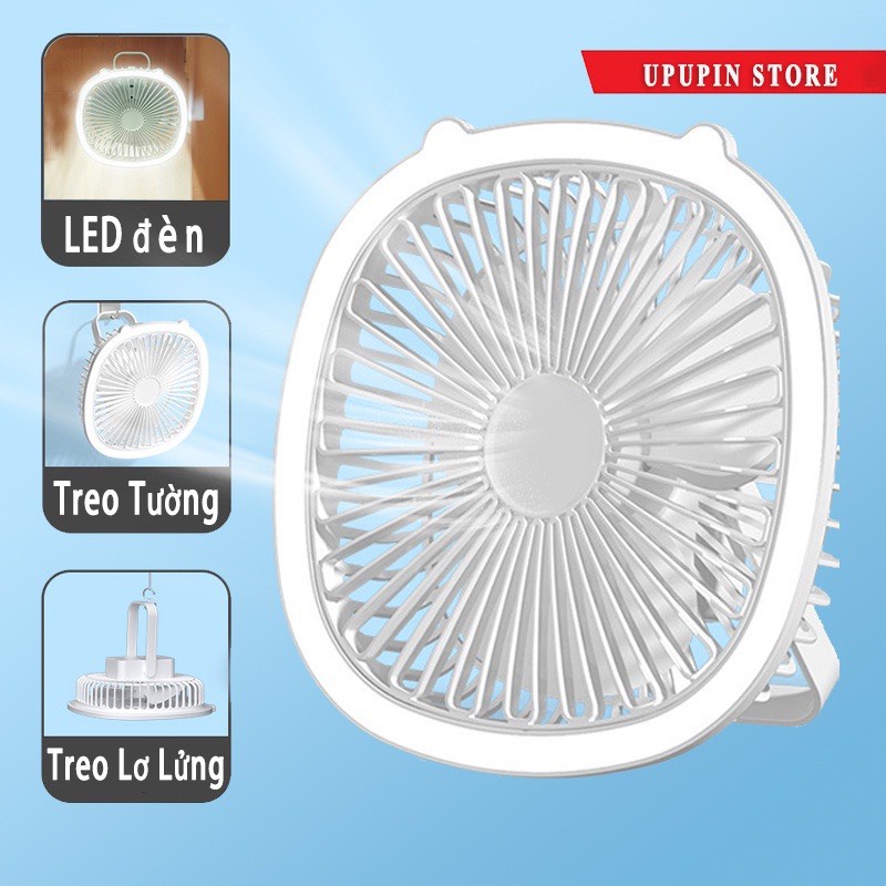 QUẠT TÍCH ĐIỆN TAI THỎ MINI CÓ ĐÈN ĐỂ BÀN, TREO TƯỜNG...
