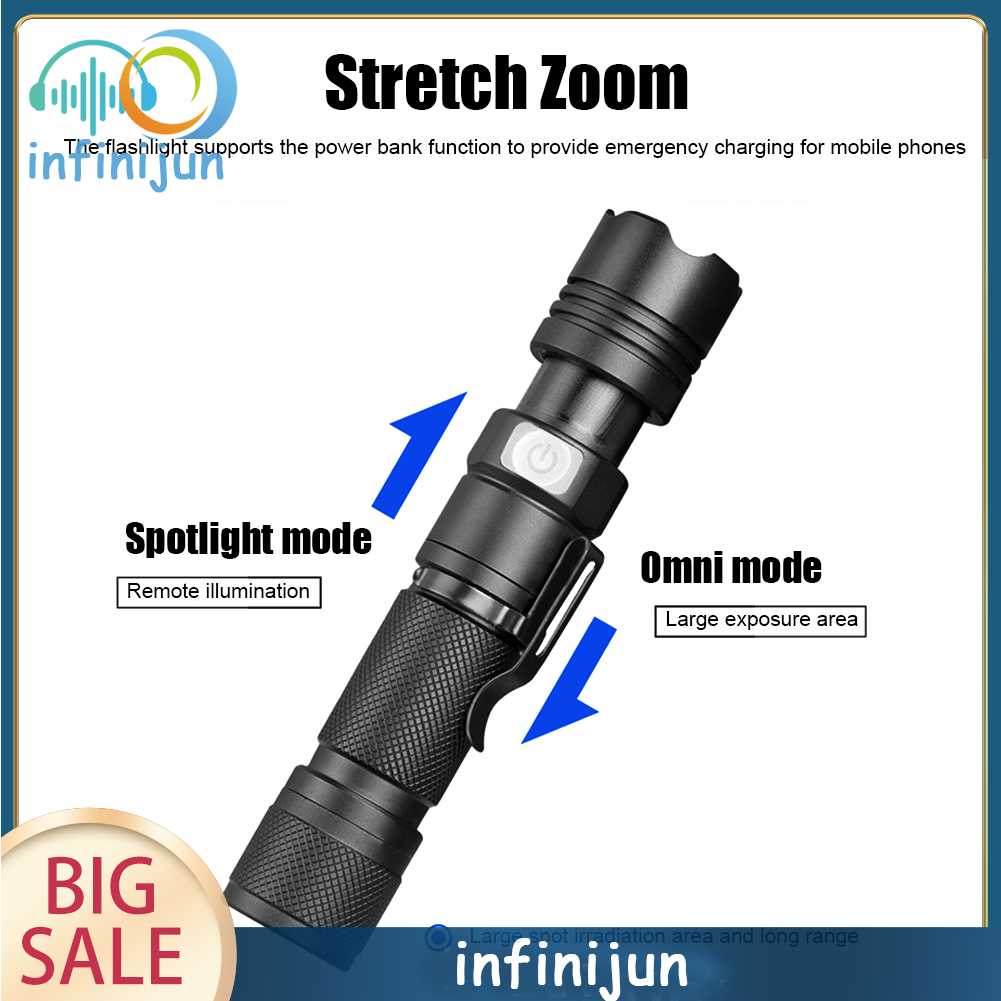 Đèn Pin LED XHP50 800LM 5 Chế Độ 1200mAh Sạc USB Tiện Dụng