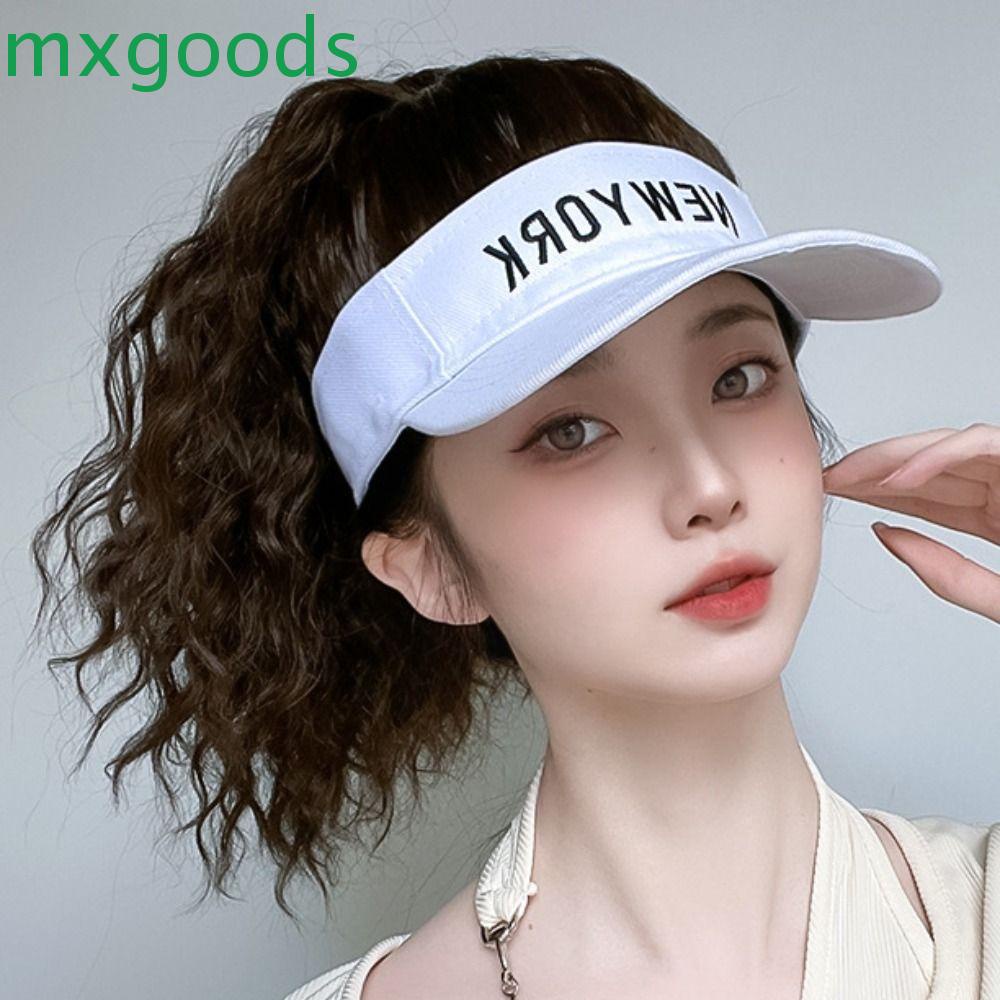 Mxgoods Bộ Tóc Giả Ngắn Màu Nâu Tự Nhiên Chất Lượng Cao Có Mũ Lưỡi Trai Và Tóc Đuôi Ngựa Gợn Sóng Thời Trang Mùa Hè Cho Nữ