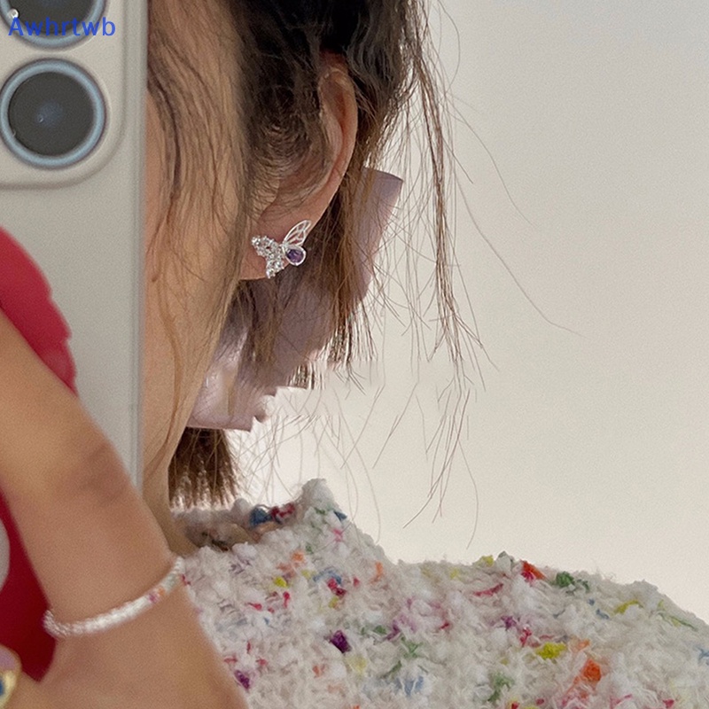 1 Đôi Khuyên Tai Hình Bướm Dạng Xoắn Ốc Đính Đá Zircon Màu Tím Dành Cho Nữ Mới