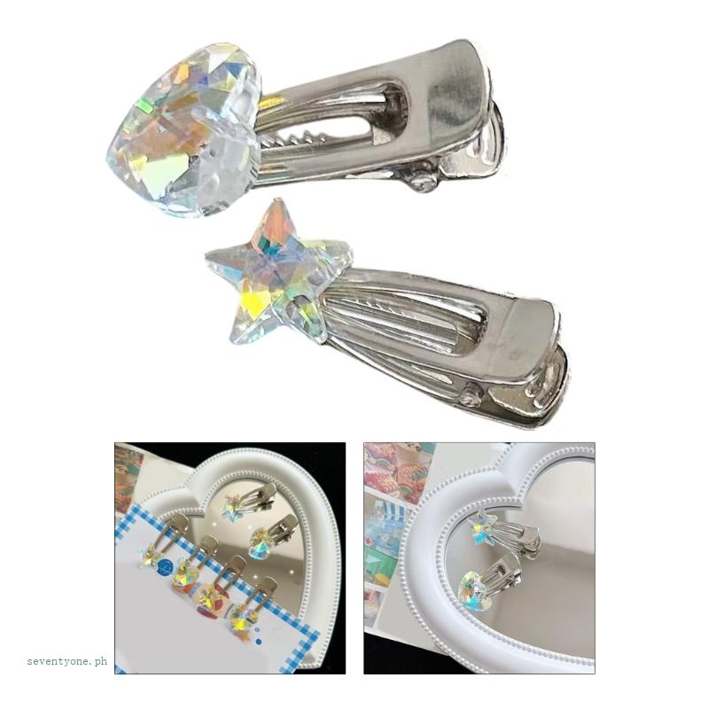 Kẹp Tóc Kim Loại Hình Ngôi Sao / Trái Tim Đính Đá Pha Lê Thời Trang