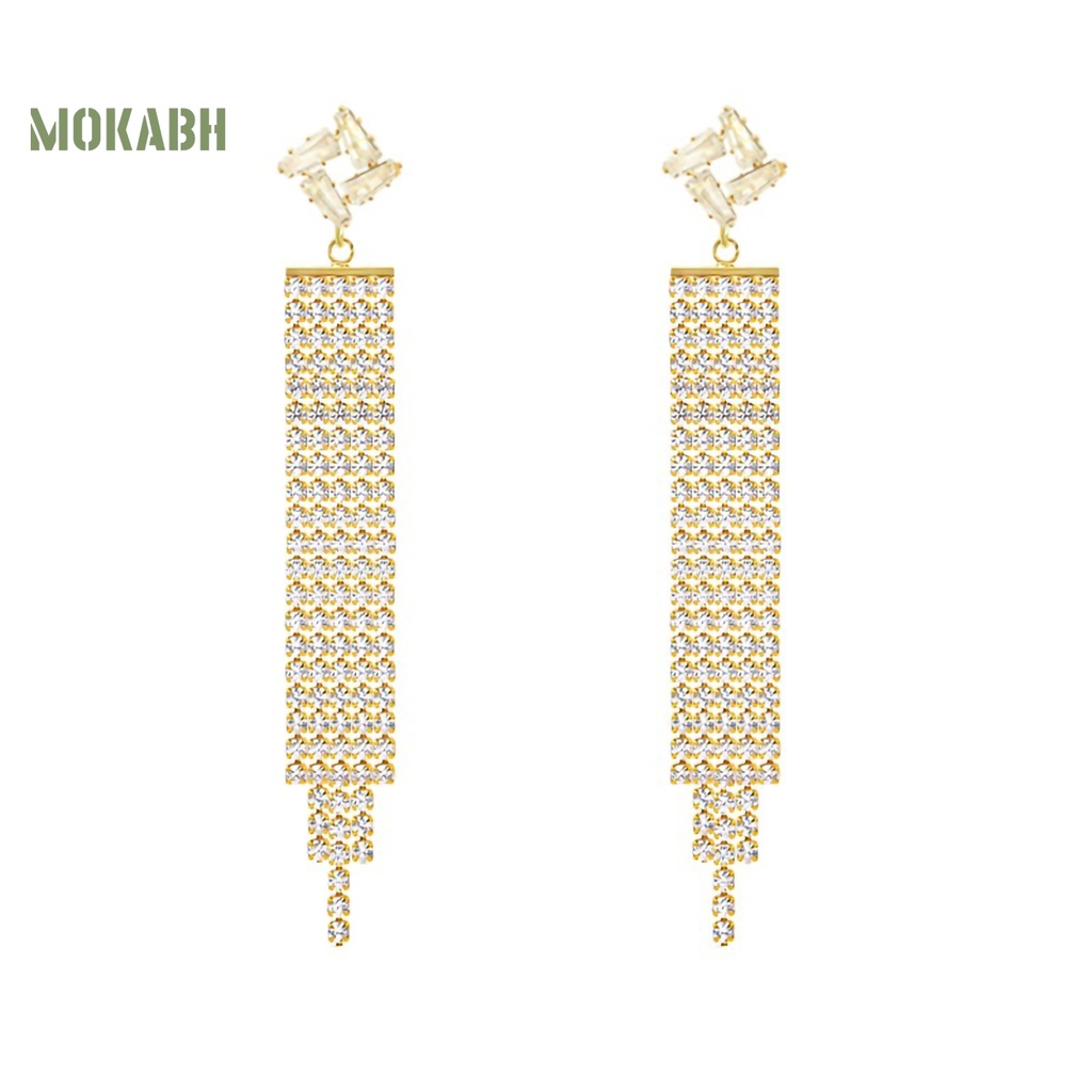 1 Đôi Bông Tai Dáng Dài Đính Đá Thời Trang Dành Cho Nữ