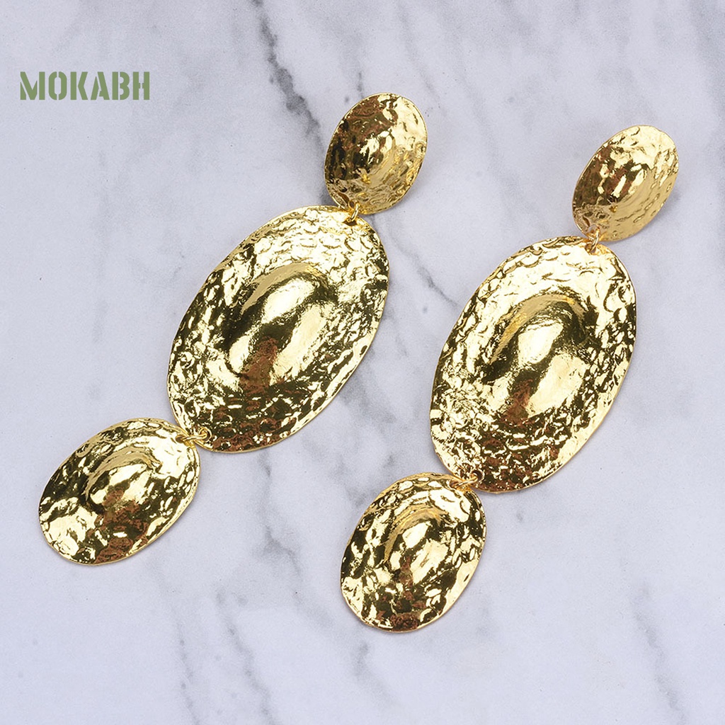 1 Đôi Bông Tai Dáng Dài Bằng Kim Loại Mạ Điện Sáng Bóng Phong Cách Âu Mỹ Dành Cho Nữ