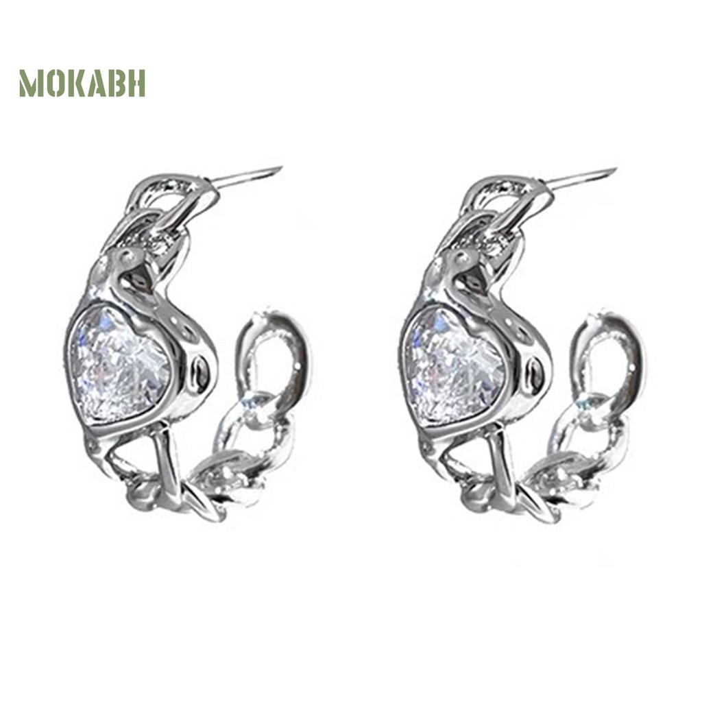 1 Đôi Bông Tai Hình Trái Tim Đính Đá Thời Trang Dành Cho Nữ