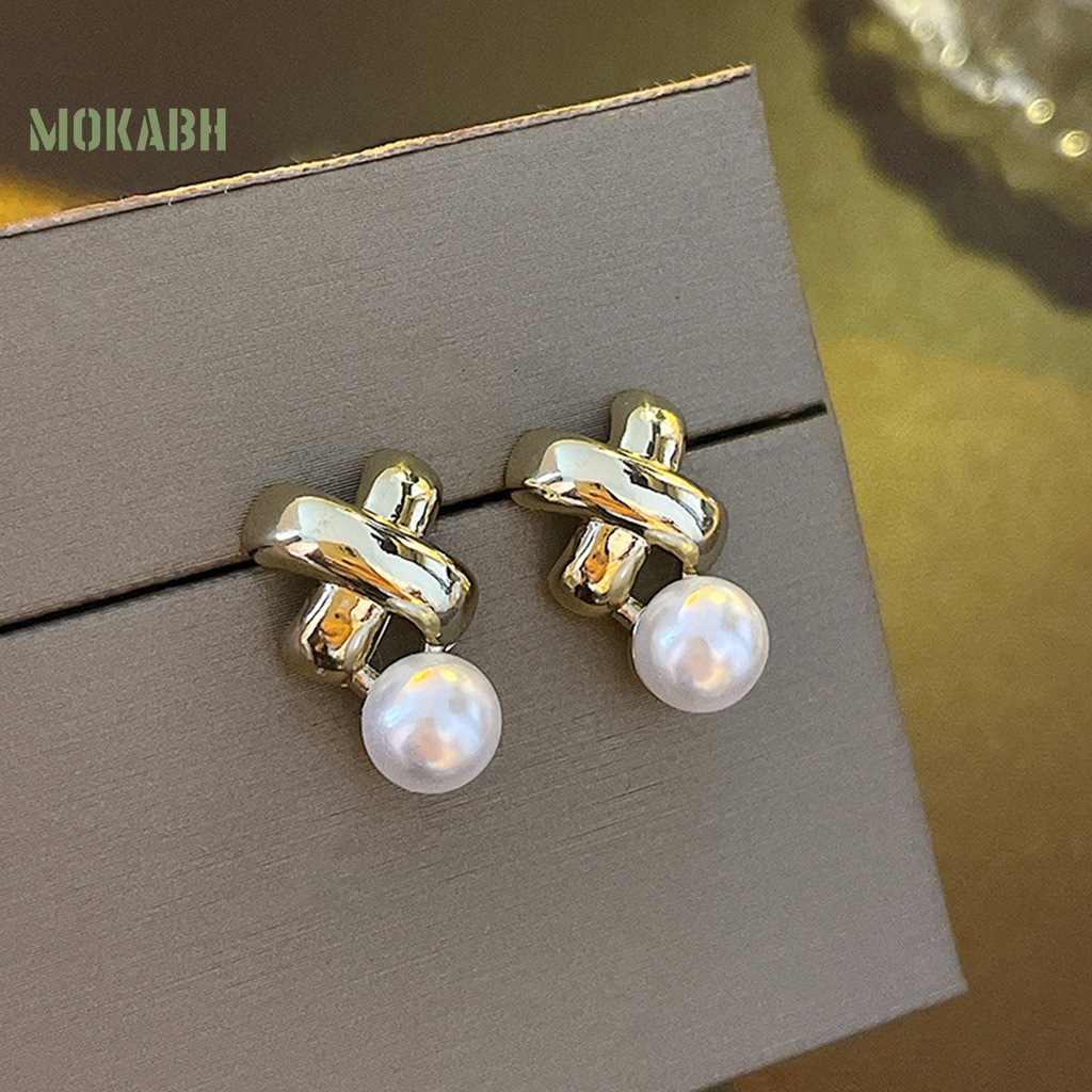 1 Đôi Bông Tai Hình Chữ X Đính Ngọc Trai Giả Thời Trang Dành Cho Nữ