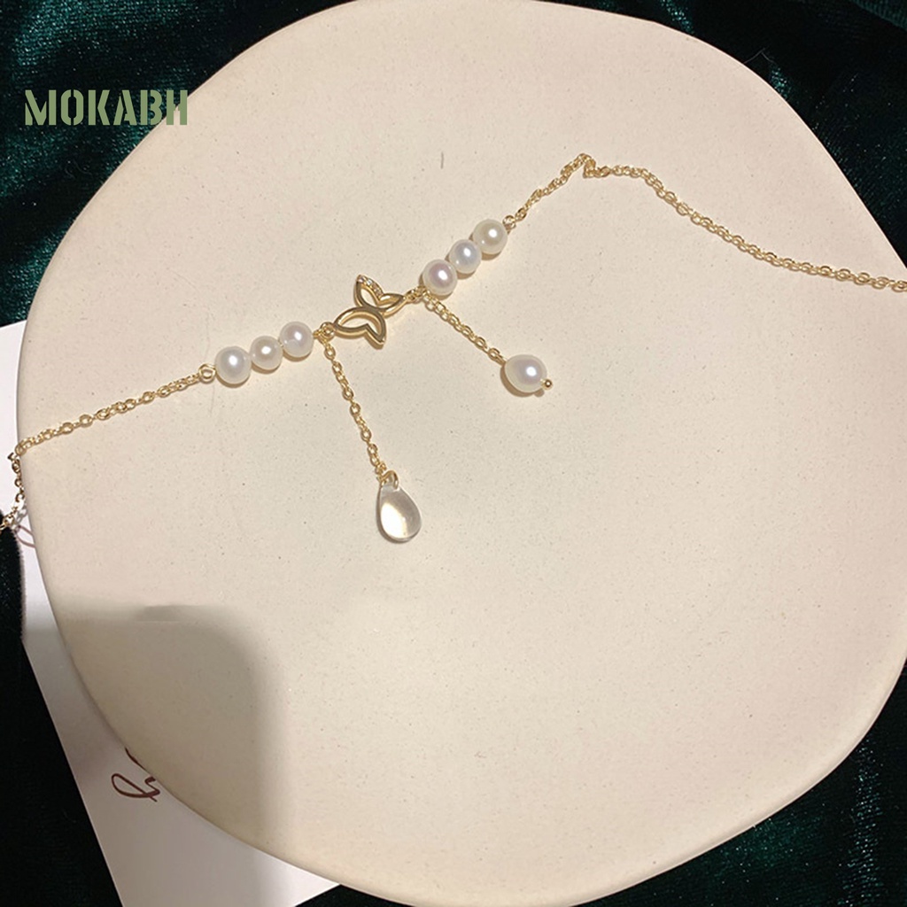 Vòng cổ Mặt Hình Bướm Đính Ngọc Trai Nhân Tạo Thanh Lịch Có Thể Điều Chỉnh Cho Nữ