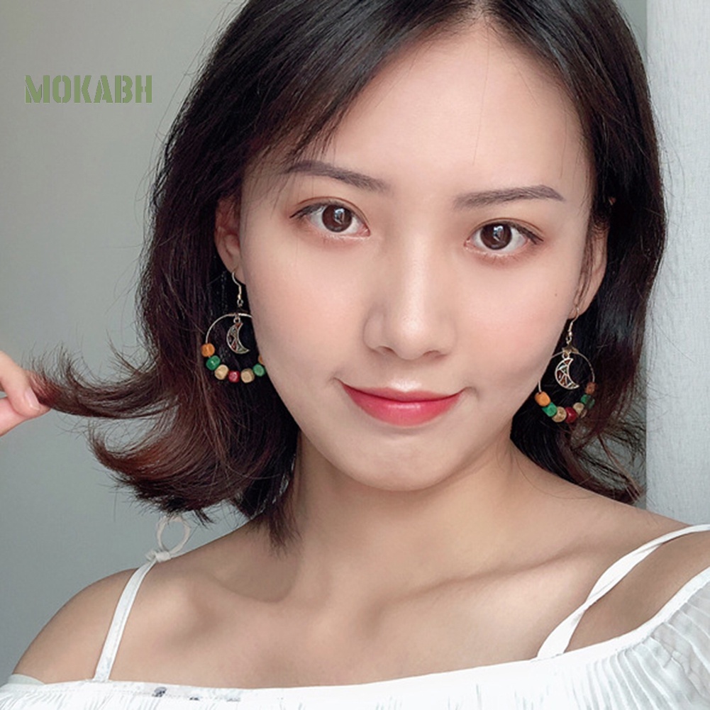 Bông Tai Hình Tròn / Mặt Trăng Bằng Gỗ Thời Trang Dự Tiệc Cho Nữ