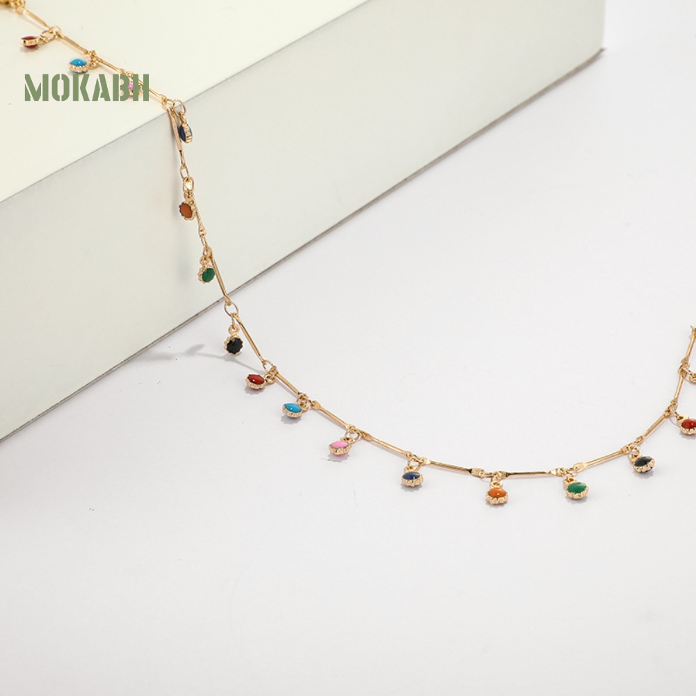 Vòng cổ Chuỗi Hạt Màu Cầu Vồng Phối Tua Rua Thời Trang Cho Nữ