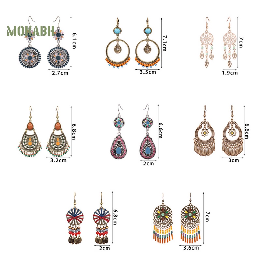 1 Đôi Bông Tai Móc Xỏ Hạt Hình Giọt Nước Nhiều Màu Lấp Lánh Phong Cách Bohemian Cổ Điển Thời Trang Dự Tiệc