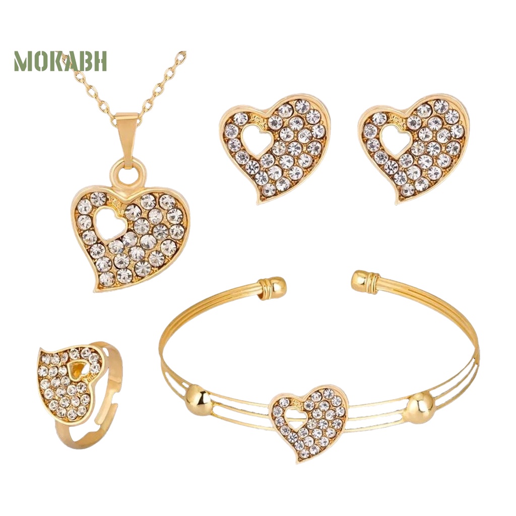 Set 4 Vòng Tay Đính Đá Hình Trái Tim Nhiều Màu Sắc Lấp Lánh