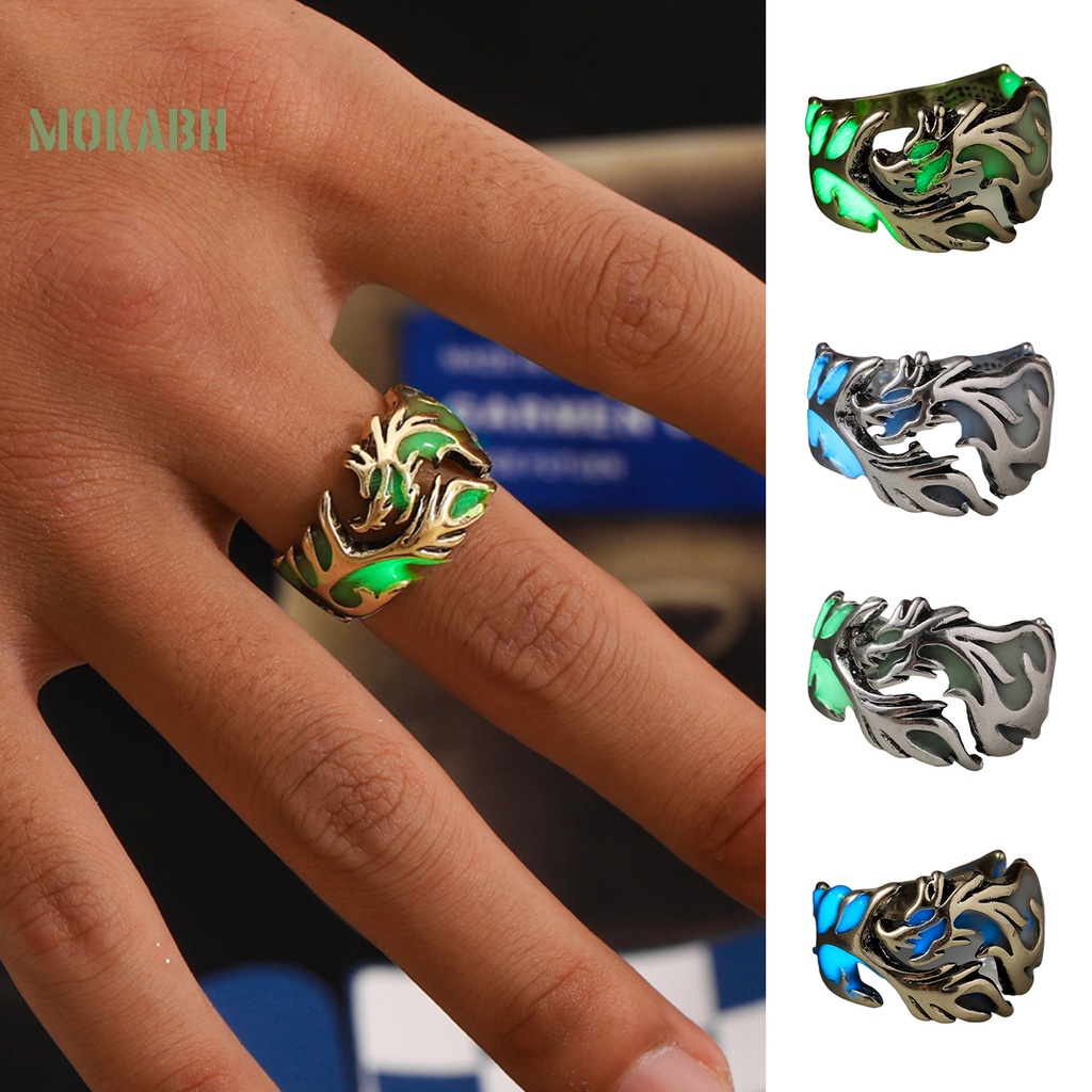 Nhẫn Hình Rồng Phát Sáng Trong Bóng Tối Có Thể Điều Chỉnh Kích Thước Thời Trang Trang Sức Hình Học Cho Nam
