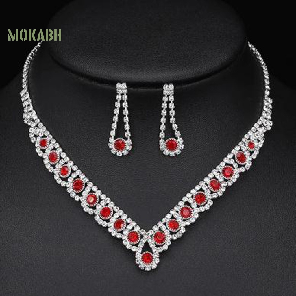 1 Bộ Vòng cổ + Bông Tai Đính Đá Hình Giọt Nước Màu Xanh Dương Sang Trọng