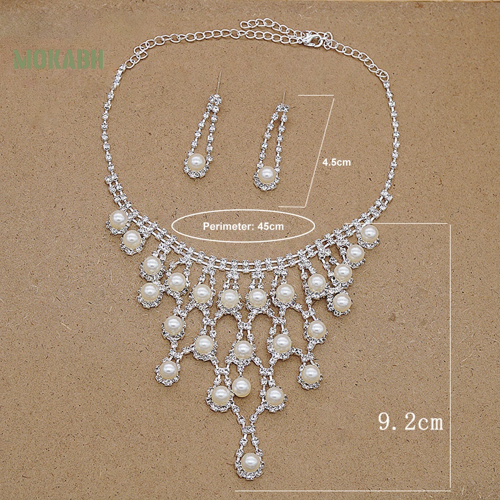 [Mới] 1 Set Vòng cổ Và Bông Tai Nhiều Lớp Đính Ngọc Trai Giả Thanh Lịch Không Gây Dị Ứng Cho Cô Dâu