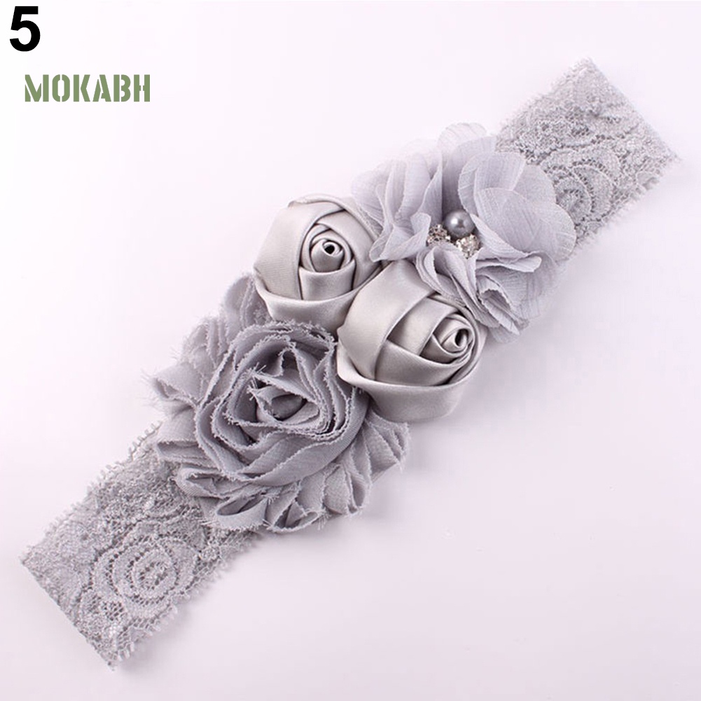 Băng Đô Ren Hoa Hồng Đính Hạt Xinh Xắn Cho Bé Sơ Sinh