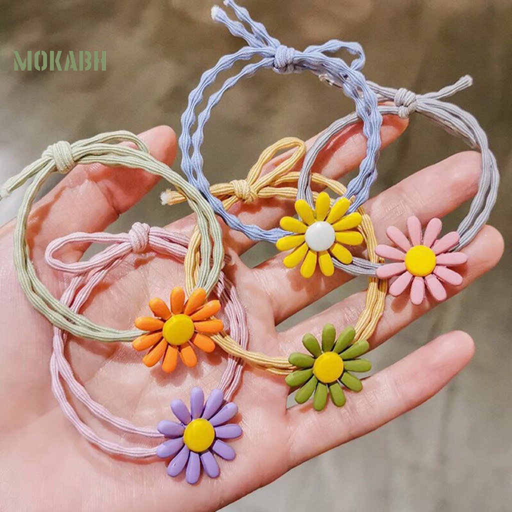 Dây Cột Tóc Co Giãn Đính Hoa 3D Bằng Nhựa Resin Có Thể Giặt Rửa Cho Bé