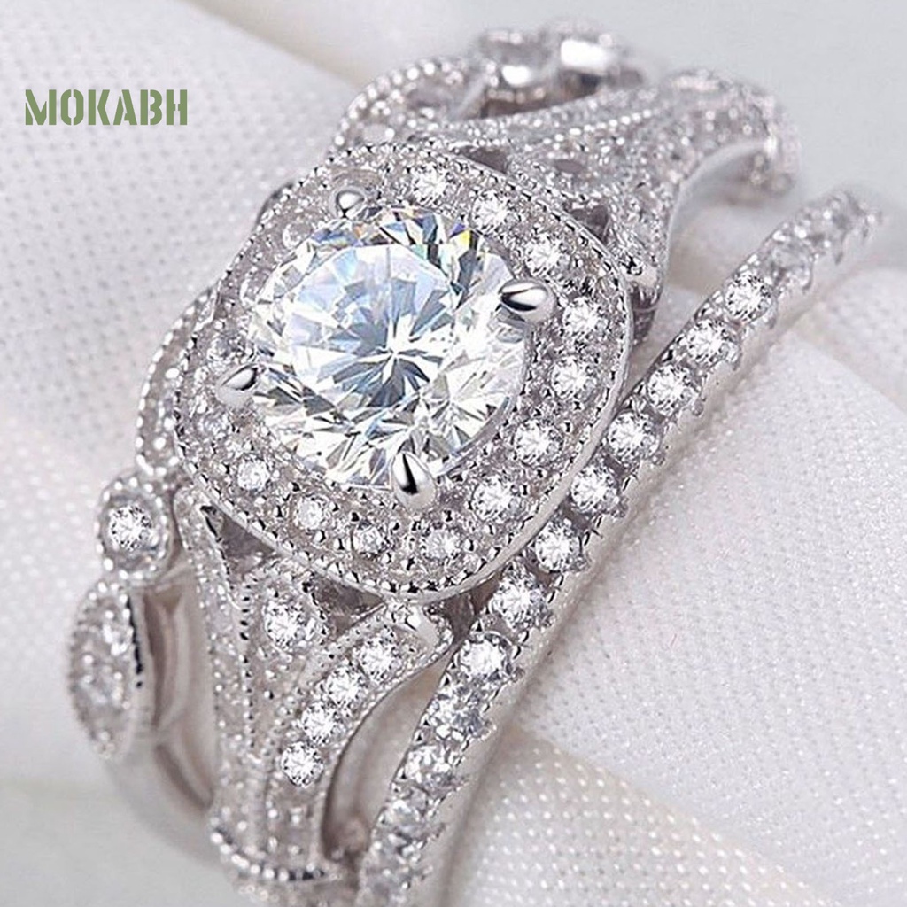 Set 3 Nhẫn Đính Hôn Đính Đá Lấp Lánh Tinh Tế Sáng Tạo Phổ Biến