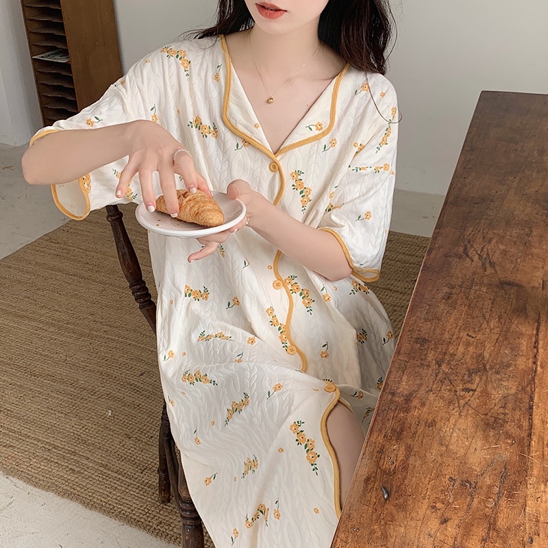 Đầm Ngủ Cotton Dáng Rộng Họa Tiết Hoa Thời Trang Mùa Hè Cho Nữ