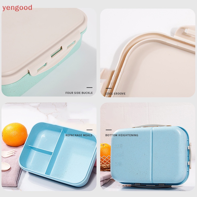 Hộp cơm + Muỗng + Nĩa Bằng Rơm Lúa Mì Dùng Được Trong Lò Vi Sóng / Trường Học / Văn Phòng