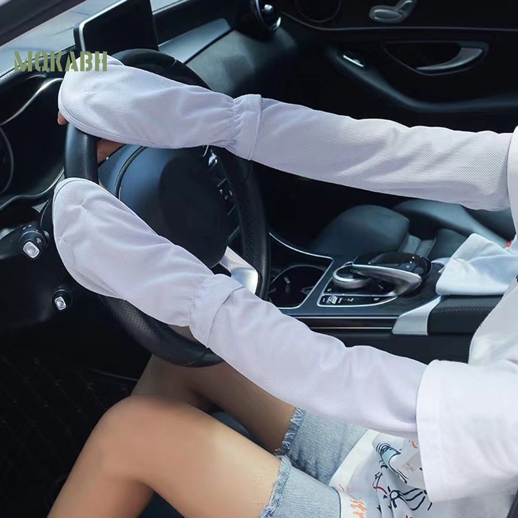 1 Cặp Ống Tay Áo Bằng Lụa Lạnh Co Giãn Thoáng Khí Chống Tia UV Màu Sắc Đơn Giản