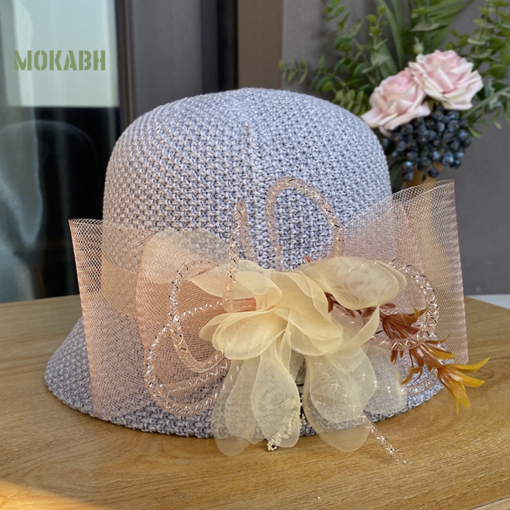 [Mok Abh] Mũ Vành Tròn Phối Lưới Họa Tiết Hoa Thời Trang Mùa Hè Cho Nữ