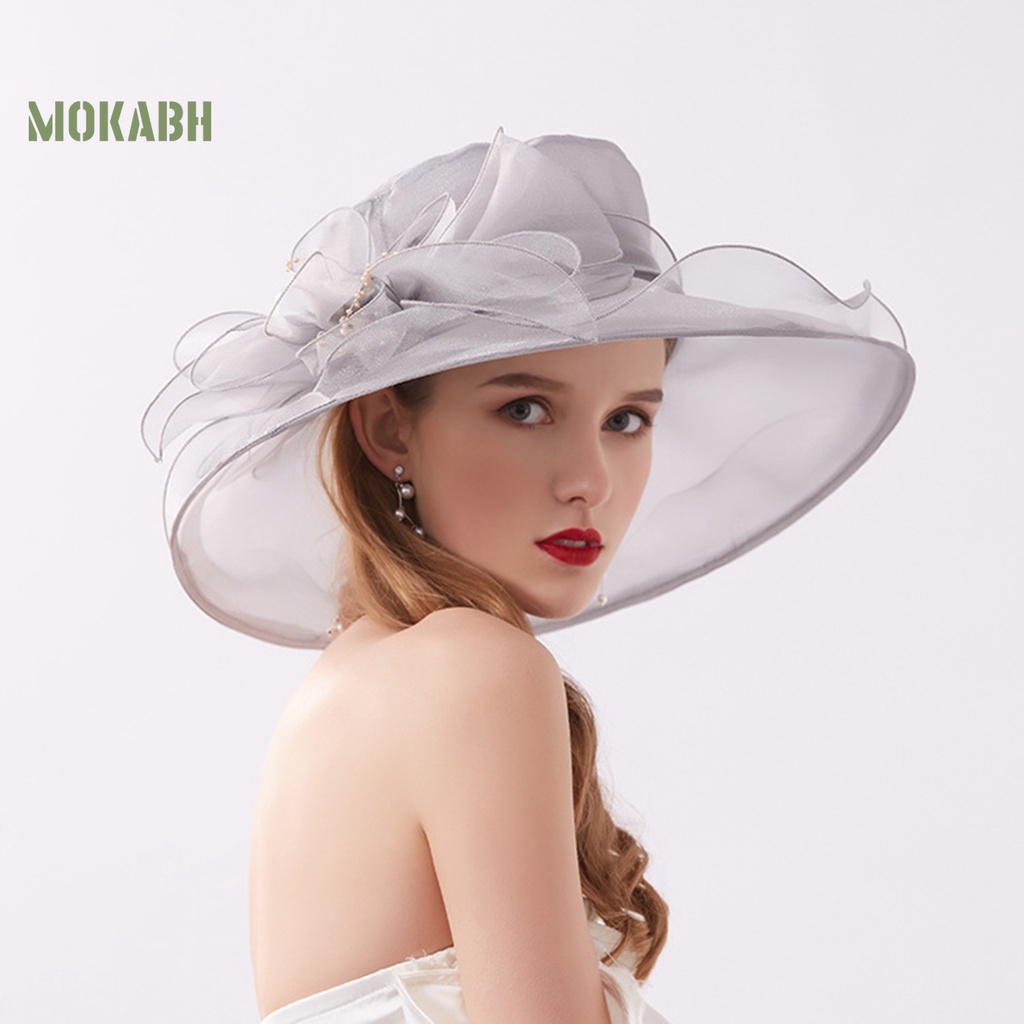 [Mok Abh] Mũ Lưới Vành Rộng Chắc Chắn Phối Hoa Trang Trí Thời Trung Cổ Đi Biển