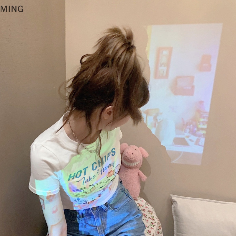 Áo Thun Lửng Ngắn Tay Cổ Tròn In Họa Tiết Thời Trang Dành Cho Nữ