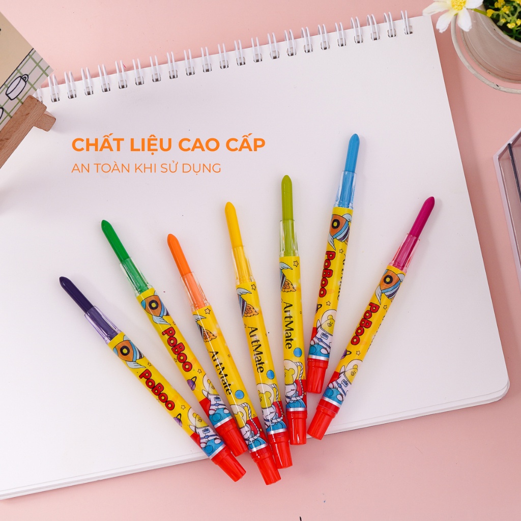 Bút Sáp Vặn Bộ 12, 18, 24 Chiếc Màu Sắc Chuẩn, Tự Nhiên, Tươi Sáng, Bám Giấy Tốt, An Toàn Cho Bé Tập Tô AM-TC301/302/303