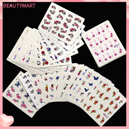 Set 50 Miếng Dán 3D Họa Tiết Hoa Chống Thấm Nước Dùng Trang Trí Móng Nghệ Thuật DIY