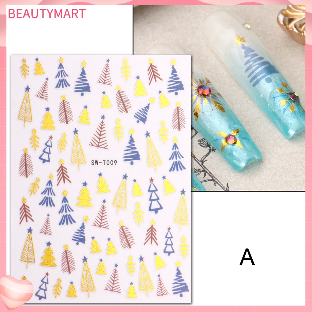 Miếng Dán Móng Tay Tự Dính Không Phai Màu Sắc Tinh Tế Chống Nước Có Thể Tháo Rời Họa Tiết Bông Tuyết Giáng Sinh DIY