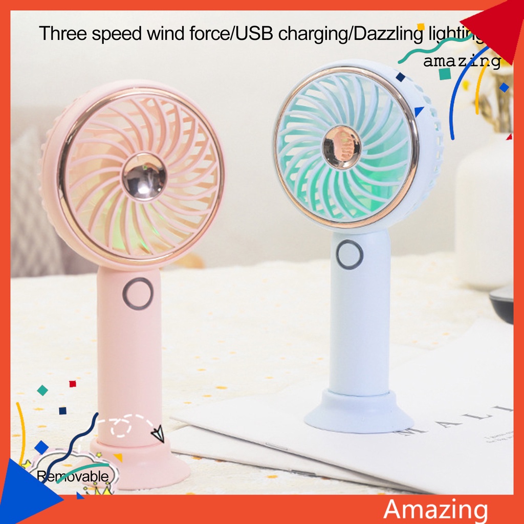 Quạt Mini Cầm Tay 3 Tốc Độ Tùy Chỉnh Kèm Đèn LED Nhiều Màu Tùy Chỉnh Không Ồn Tiện Dụng Mang Theo Du Lịch / Dã Ngoại