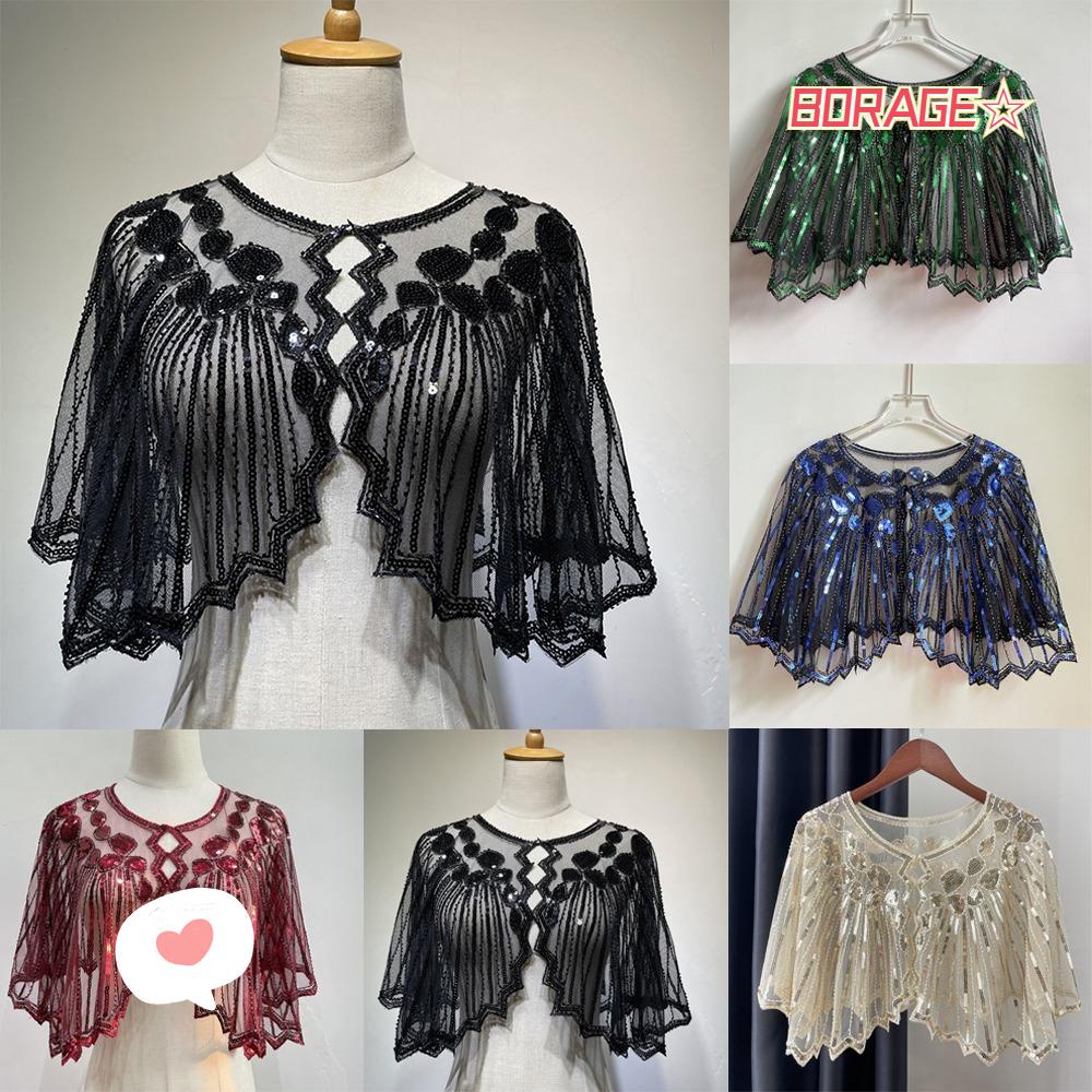 Borag Khăn Choàng Nắp Gập Đính Kim Sa Lấp Lánh Thanh Lịch Cho Nữ