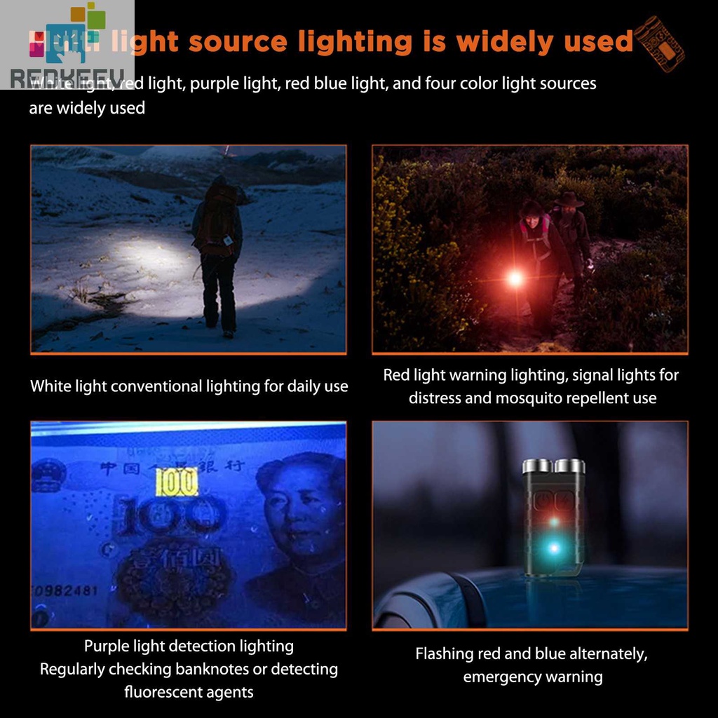 Móc Khóa Đèn Pin Mini EDC 900LM Kèm Cáp USB Type-C