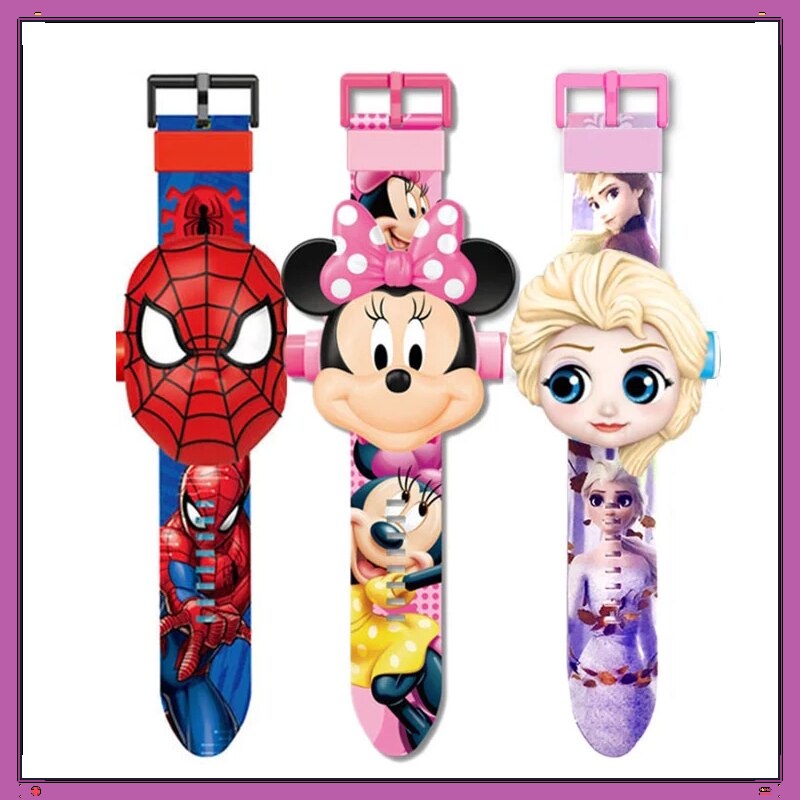 đồng hồ nam điện tử chống nước Đồng Hồ Chiếu Đèn LED Hoạt Hình Frozen Elsa Pixar Spiderman Micky Minnie Dành Cho Trẻ Em